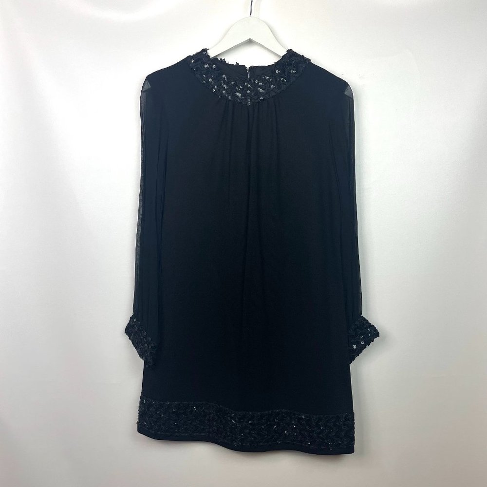 ViTG 60s Black Long Sheer Sleeve Mini Dress